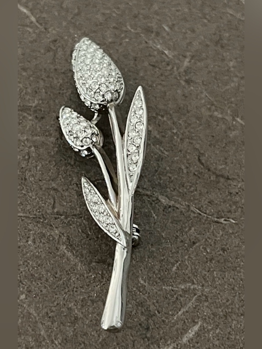 Silver Crystal tulip brooch
